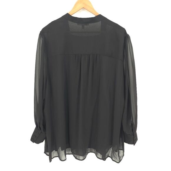 DR2 Daniel Rainn Top Womens 3X Black Chiffon Ne Neck Sash Sheer Puff Sleeves NWT - Picture 3 of 14